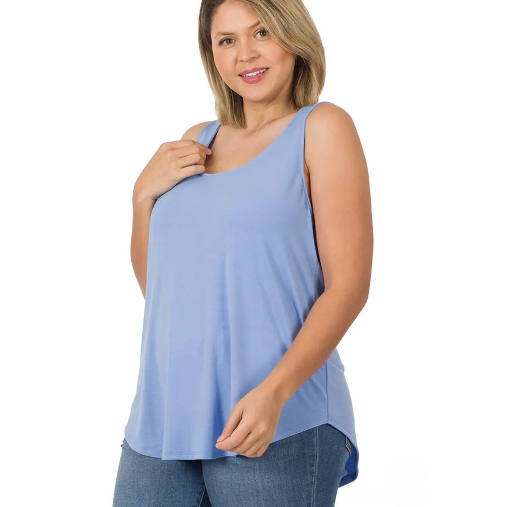 Zenana Spring Blue Rounded Hem Tank Top
