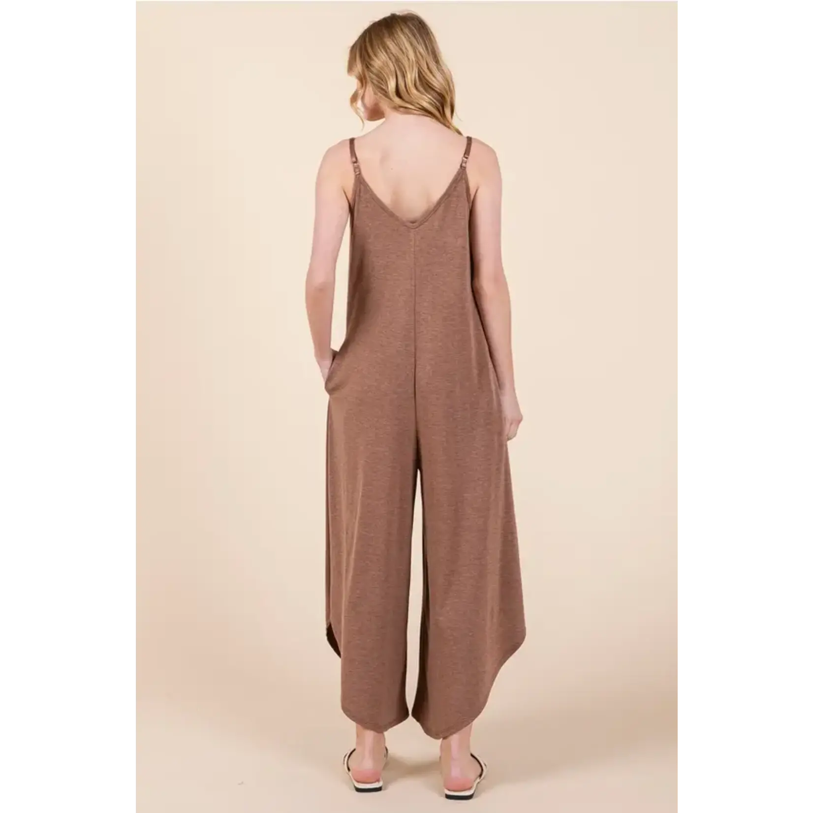 Emerald Collection Coffee French Terry Wide Leg Jumpsuit