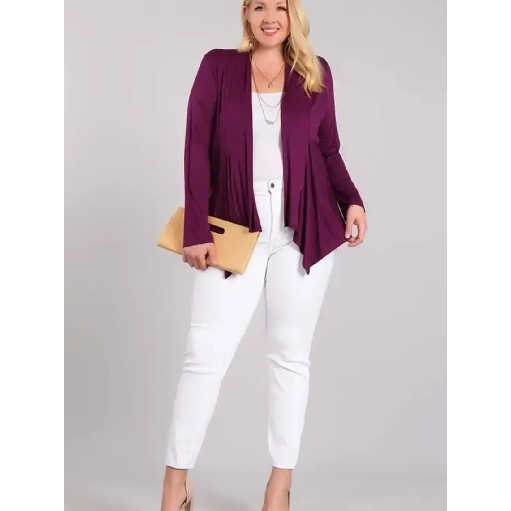 Chris & Carol Apparel Plum Draped Front Cardigan