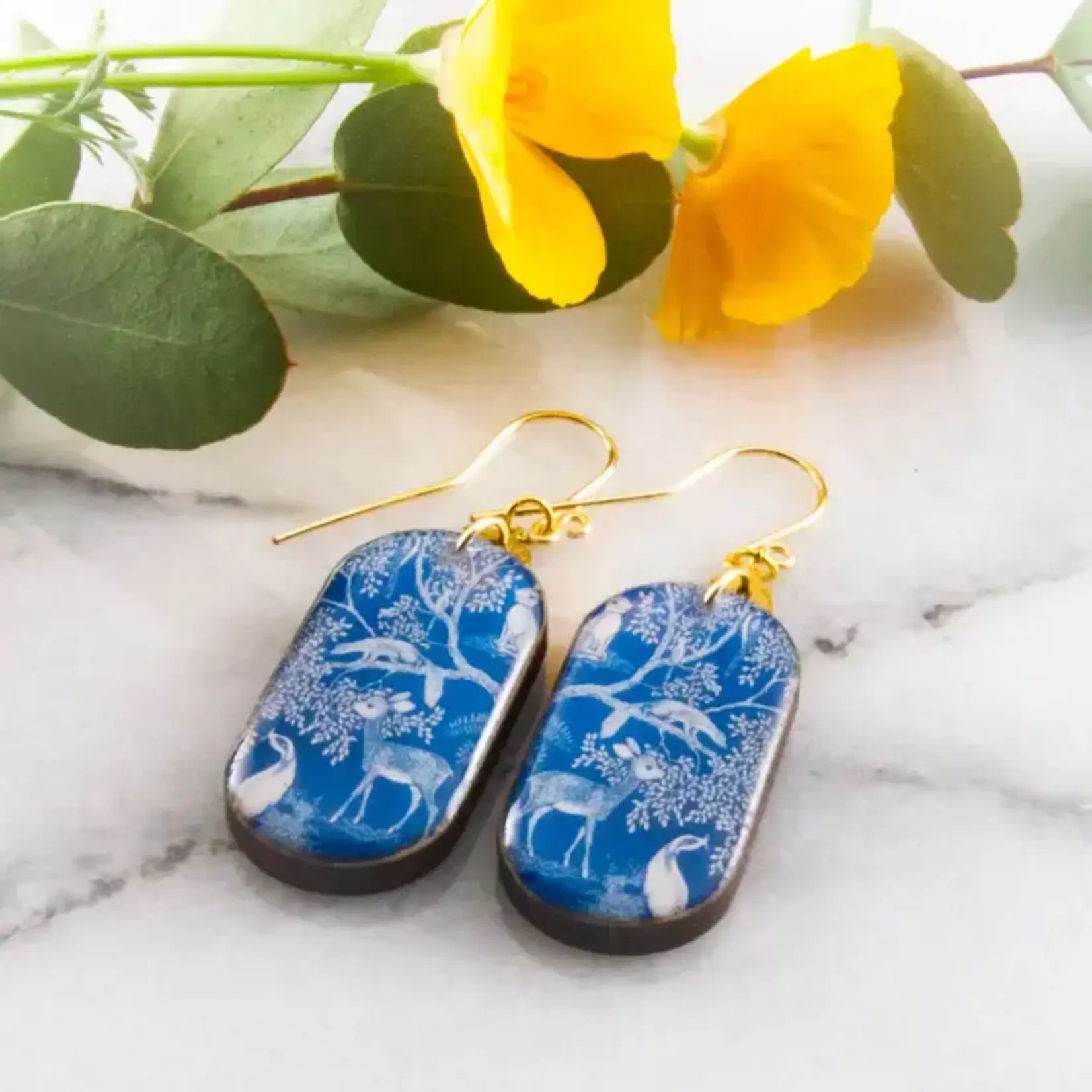 No Man's Land Blue Woodland Oblong Earringsk