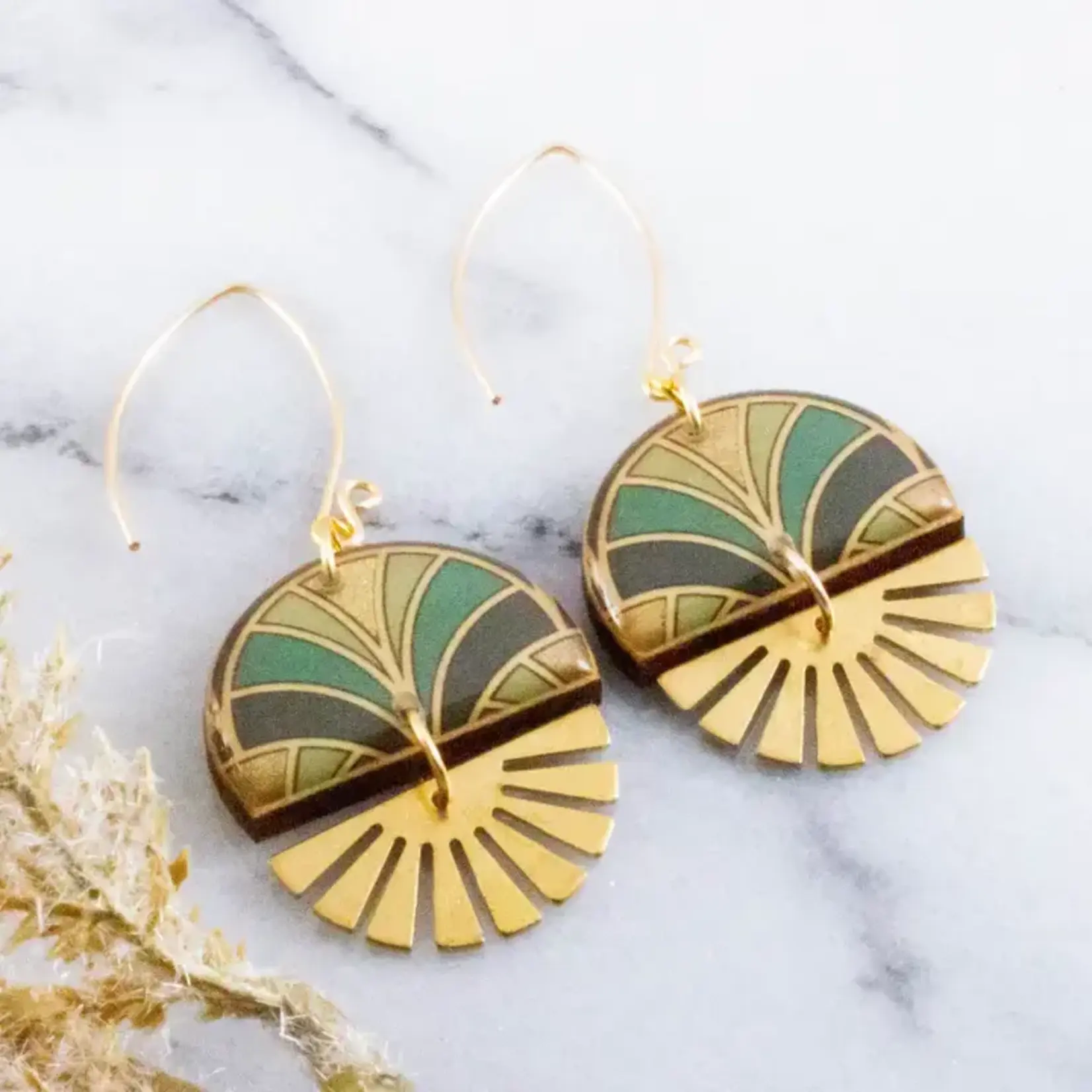No Man's Land Art Deco Stacked Sunburst Earrings
