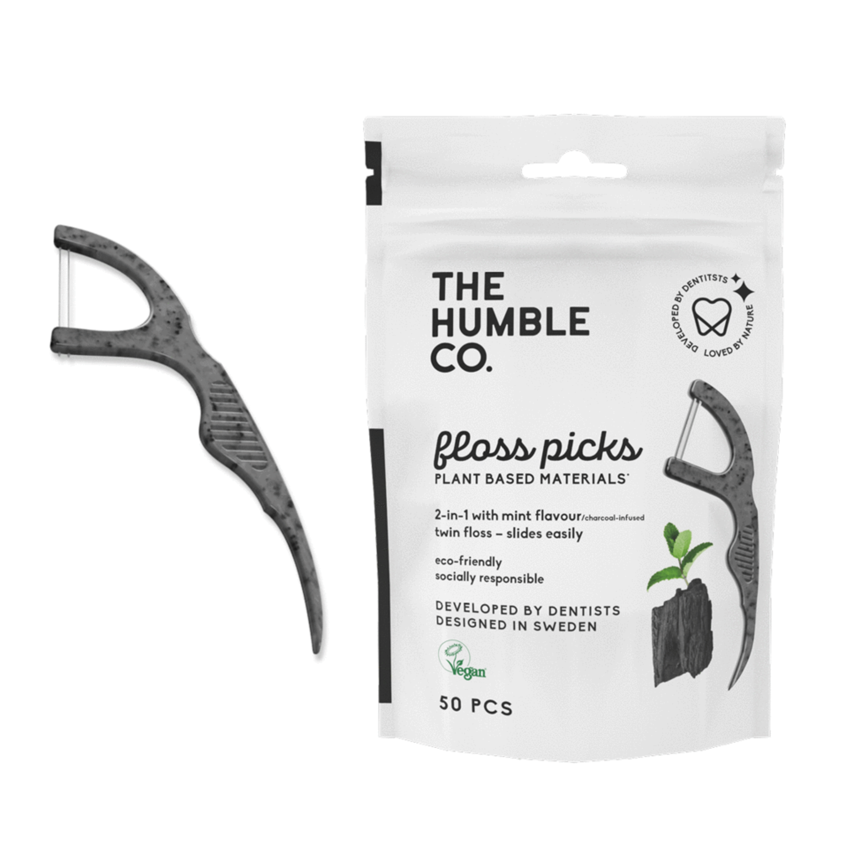 Humble Co Floss Picks Charcoal (50pcs) The Humble Co.