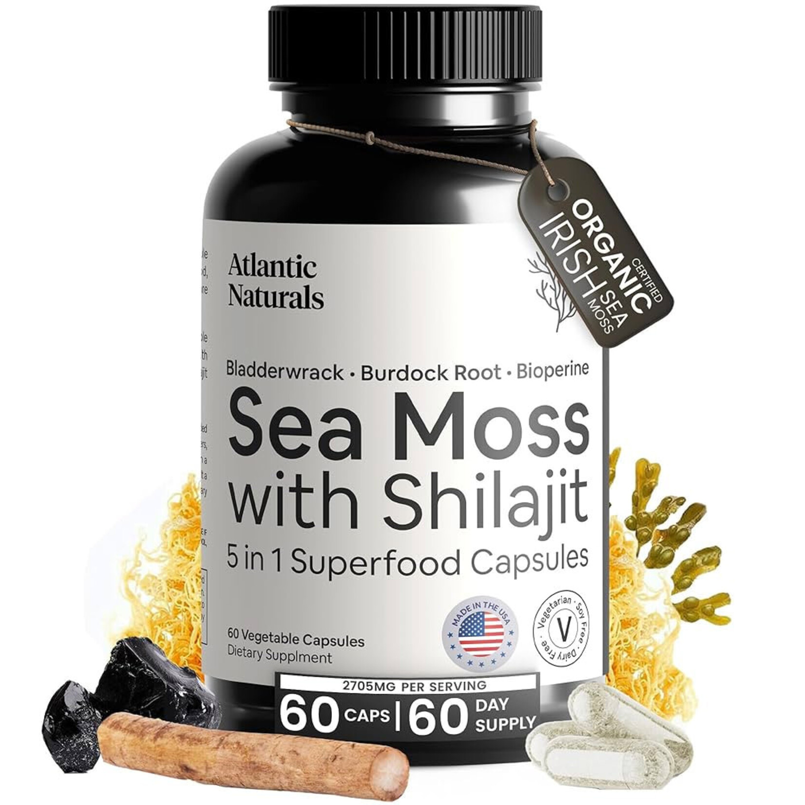 Atlantic Naturals Sea Moss w/Shilajit 5 in 1 Superfood (60vcaps) Atlantic Naturals