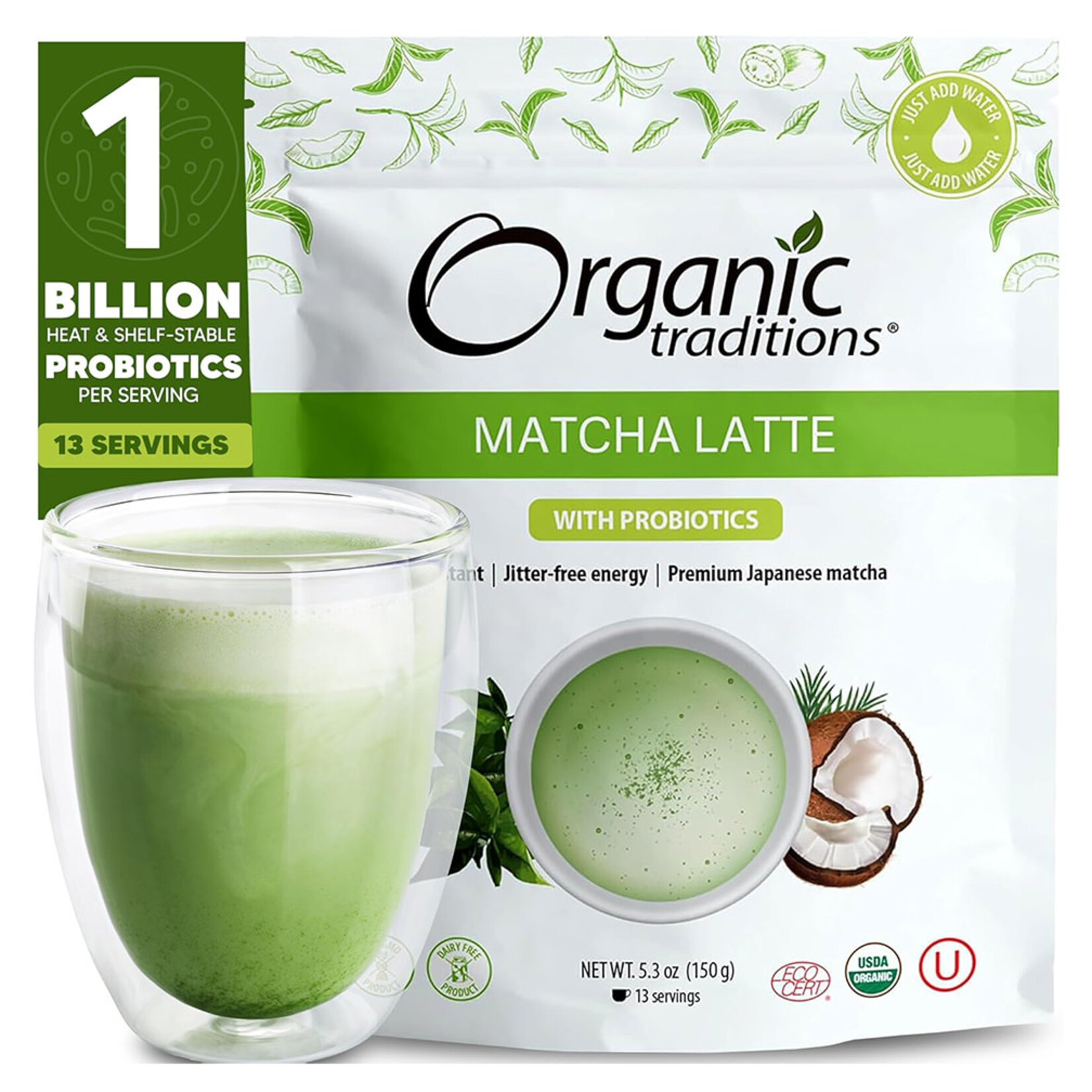 Organic Traditions Matcha Latte w/Probiotics (5.3oz) Organic Traditions