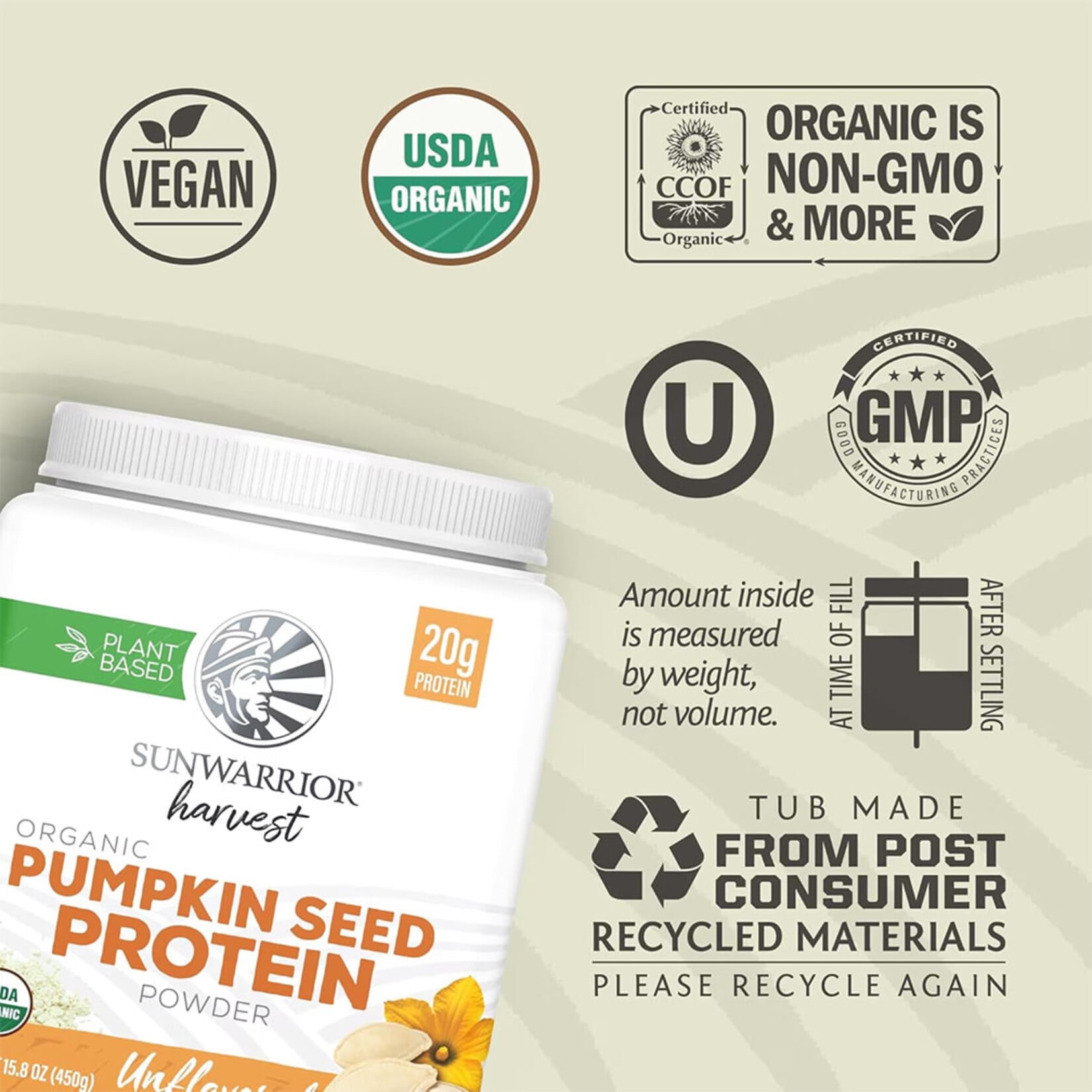 Sunwarrior Organic Pumpkin Seed Protein Powder (15.8oz) Sunwarrior