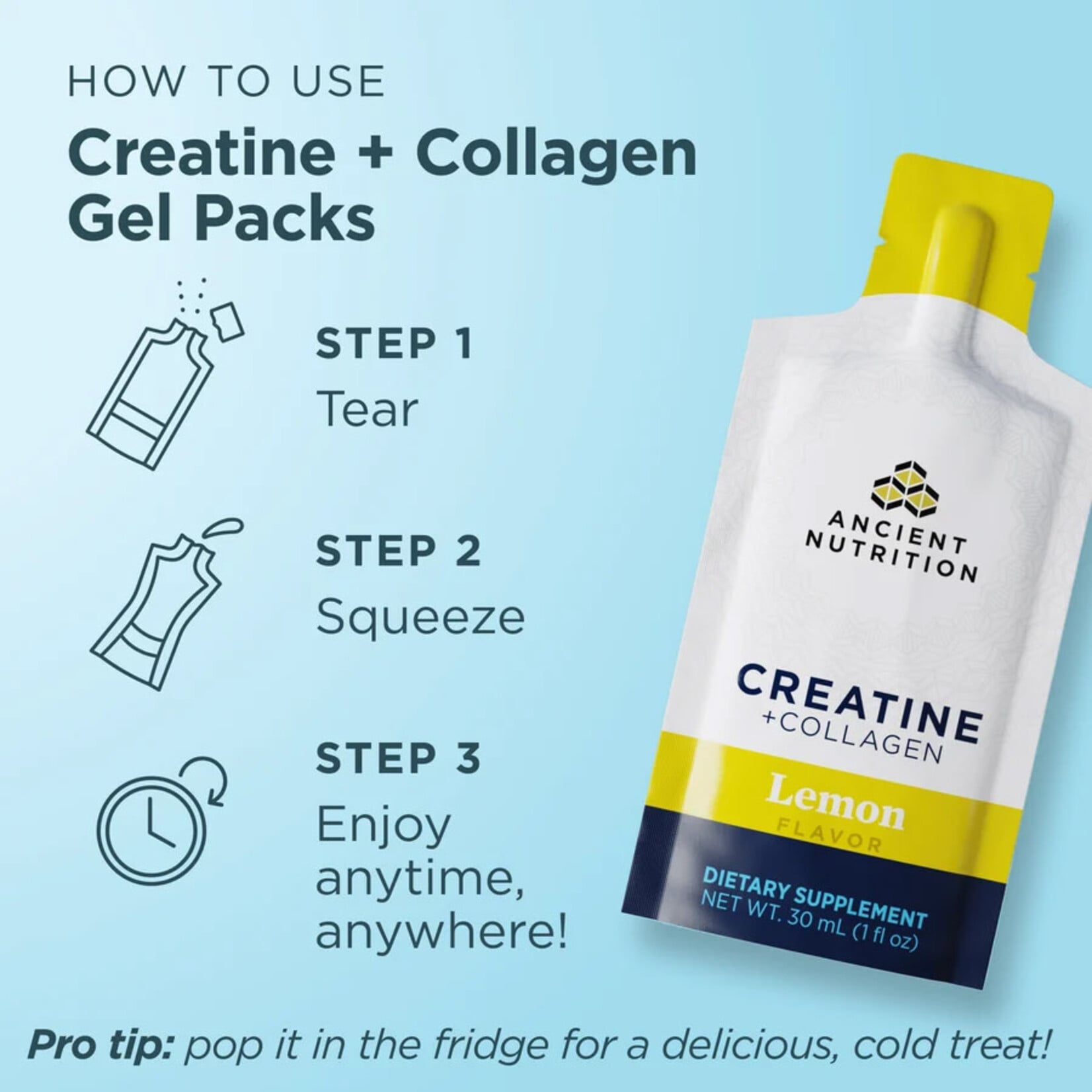 Ancient Nutrition Creatine + Collagen Gel Lemon (1floz) Ancient Nutrition