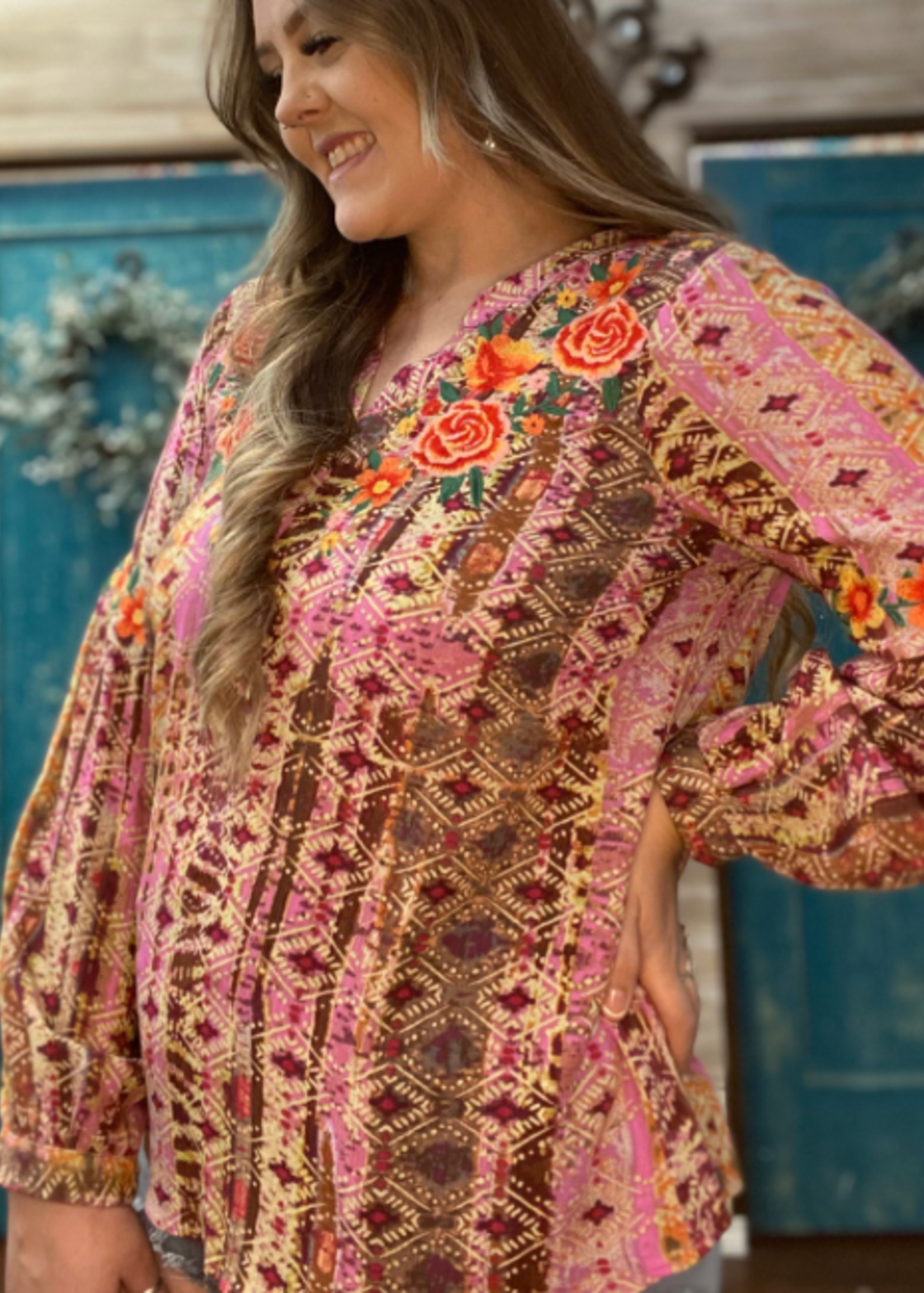 Andre by Unit Terracotta Stitched Blouse