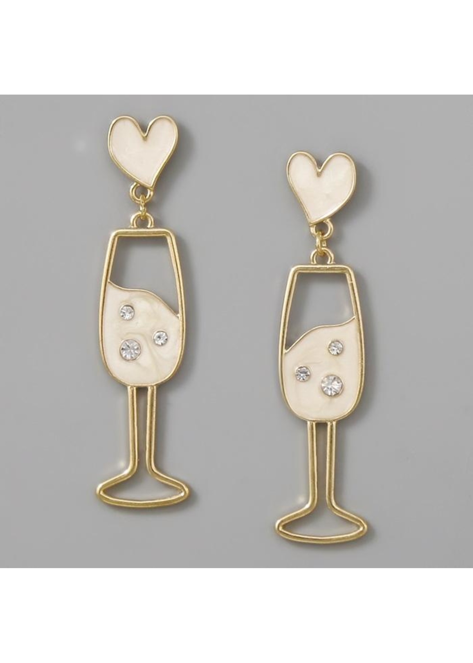 Champagne Glass Earrings w Hearts