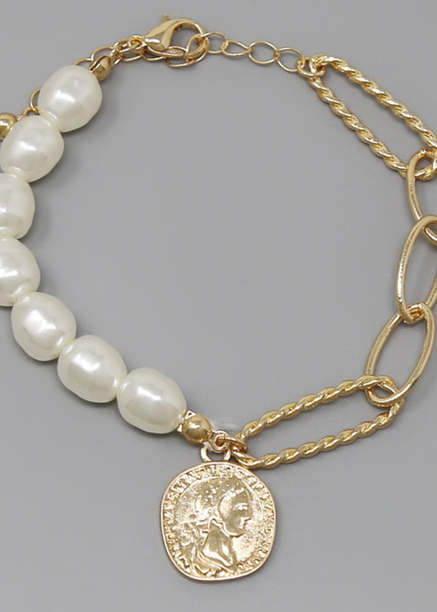 Coin Charm Pearl Beaded Bracelet