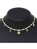 Star&Moon Charm Beaded Short Necklace
