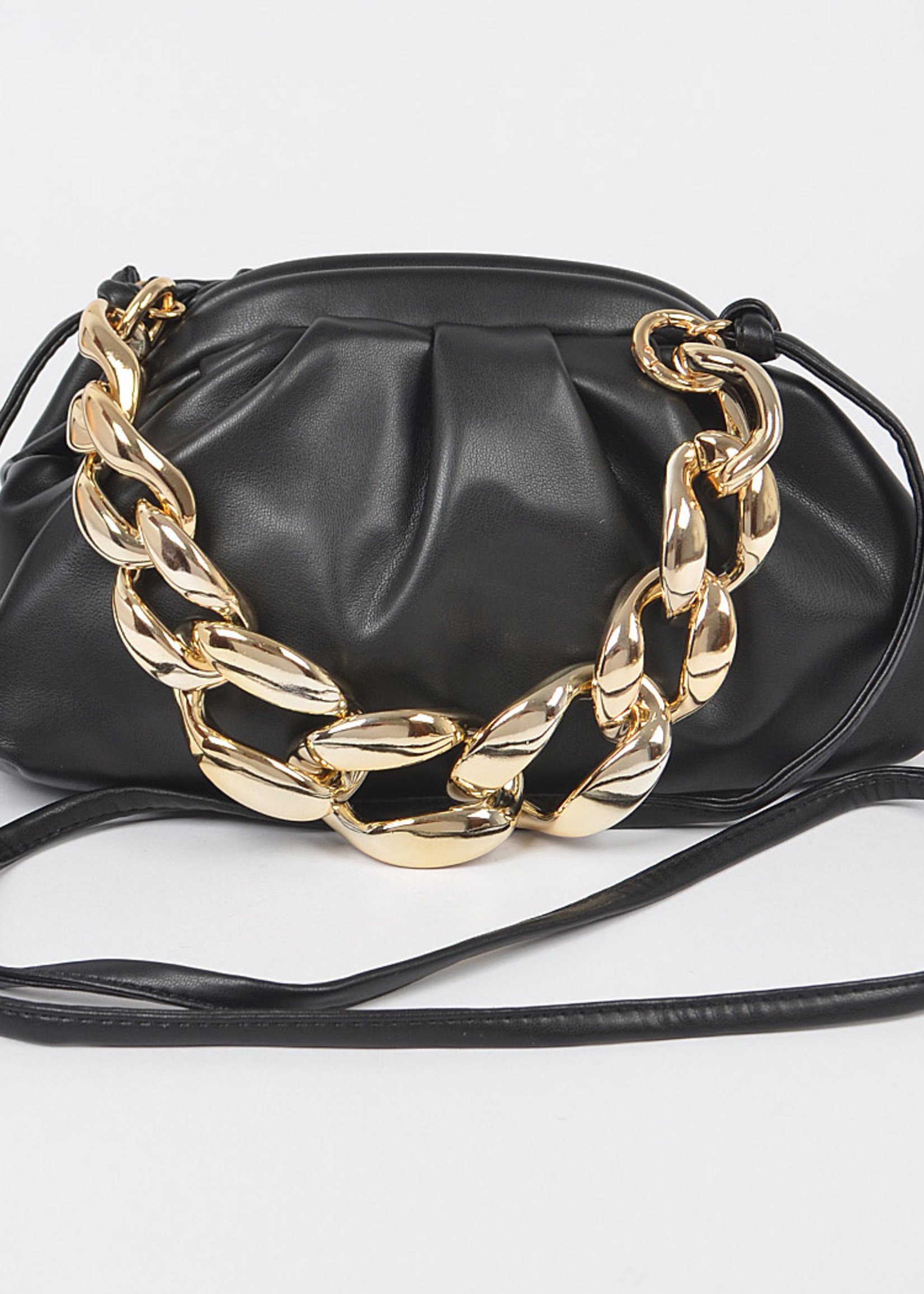 Faux Leather Clutch with Chunky Chain