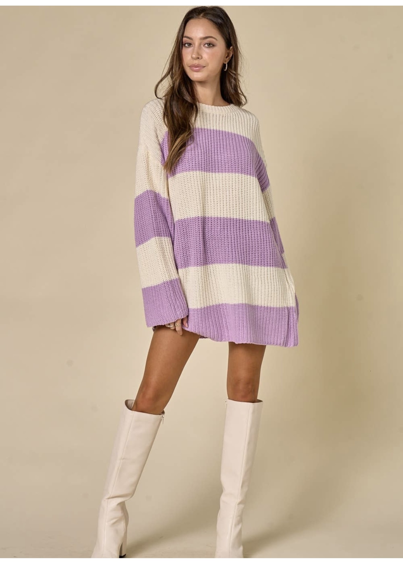 Purple Stripe Over Sized Sweater