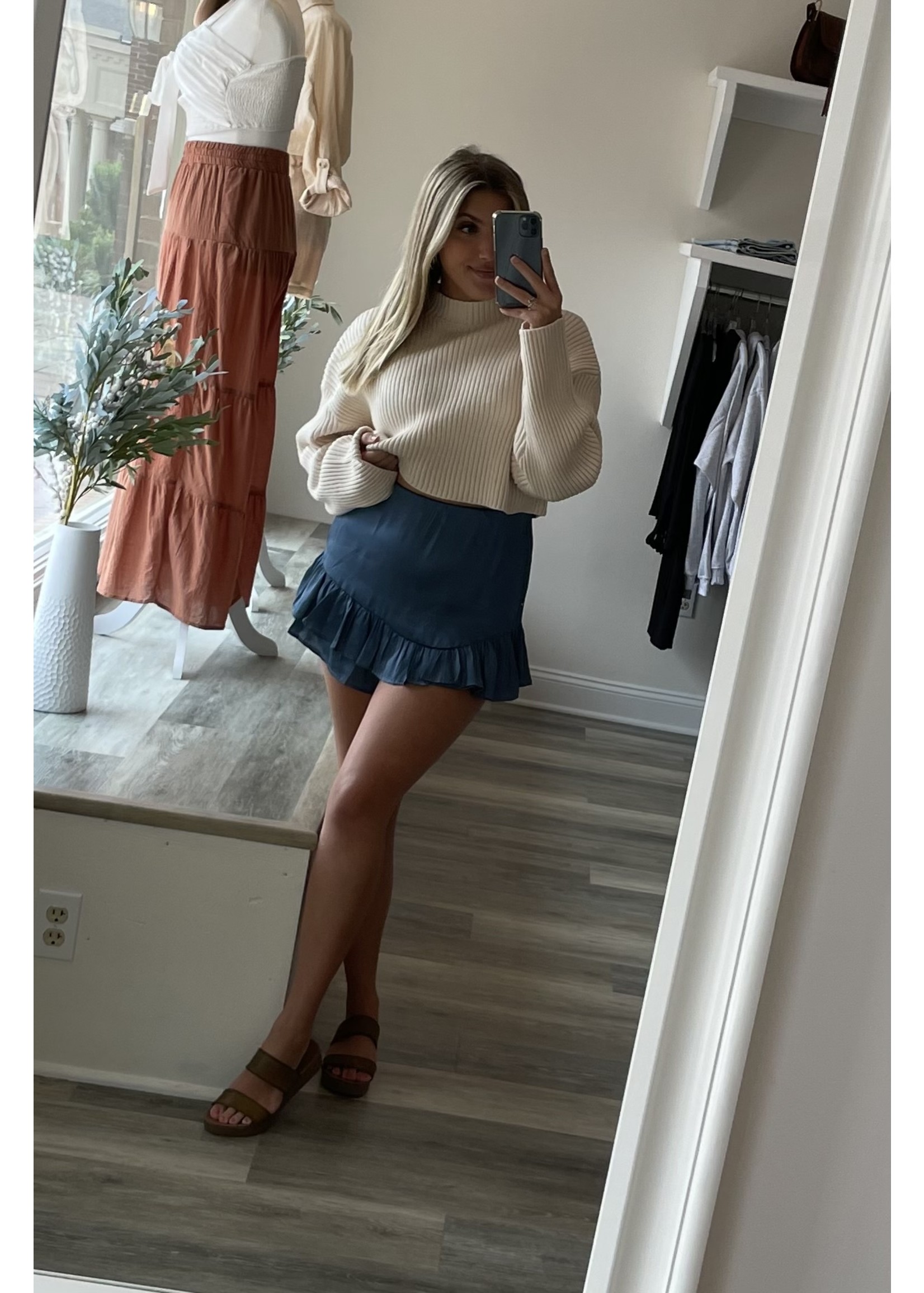 Cream Ribbed Cropped Sweater