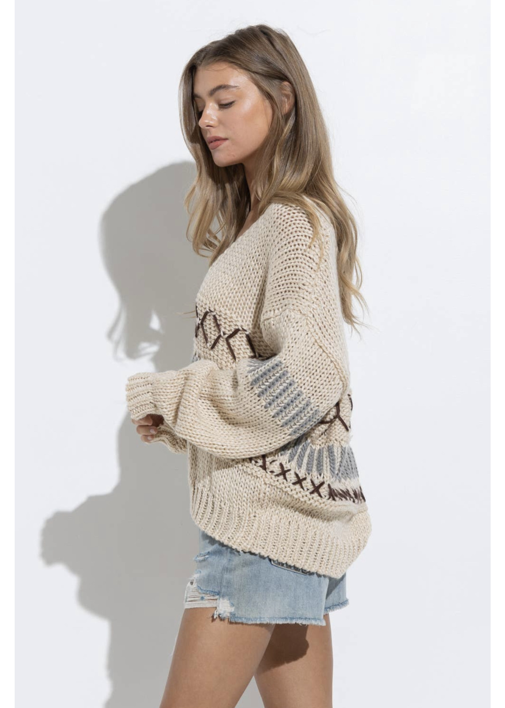 Oversized Knit Stitched Sweater