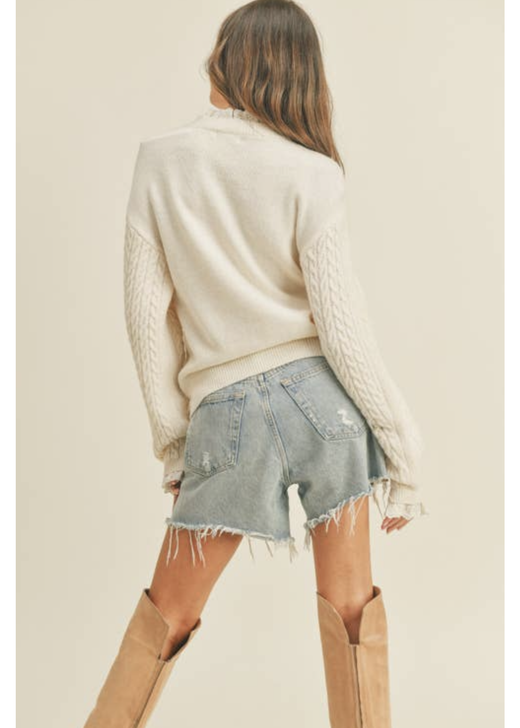 Cream Knit with Lace Detail Sweater