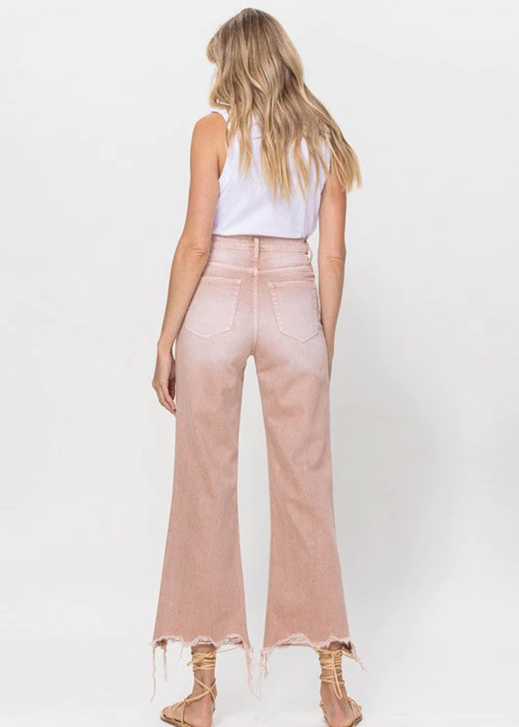 Pink Cropped Flare Denim