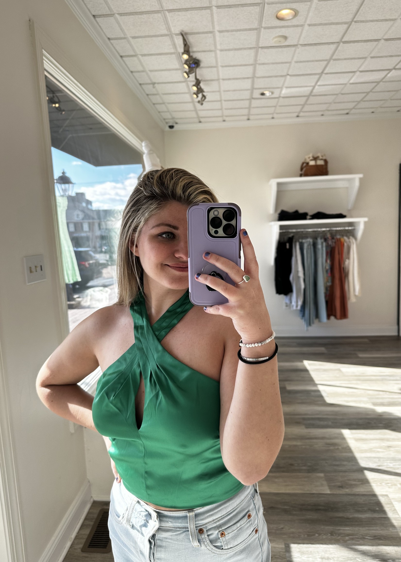 Green Satin Halter Neck