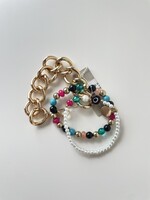 Stone, Glass, Pearl Linked Chain Bracelet Set