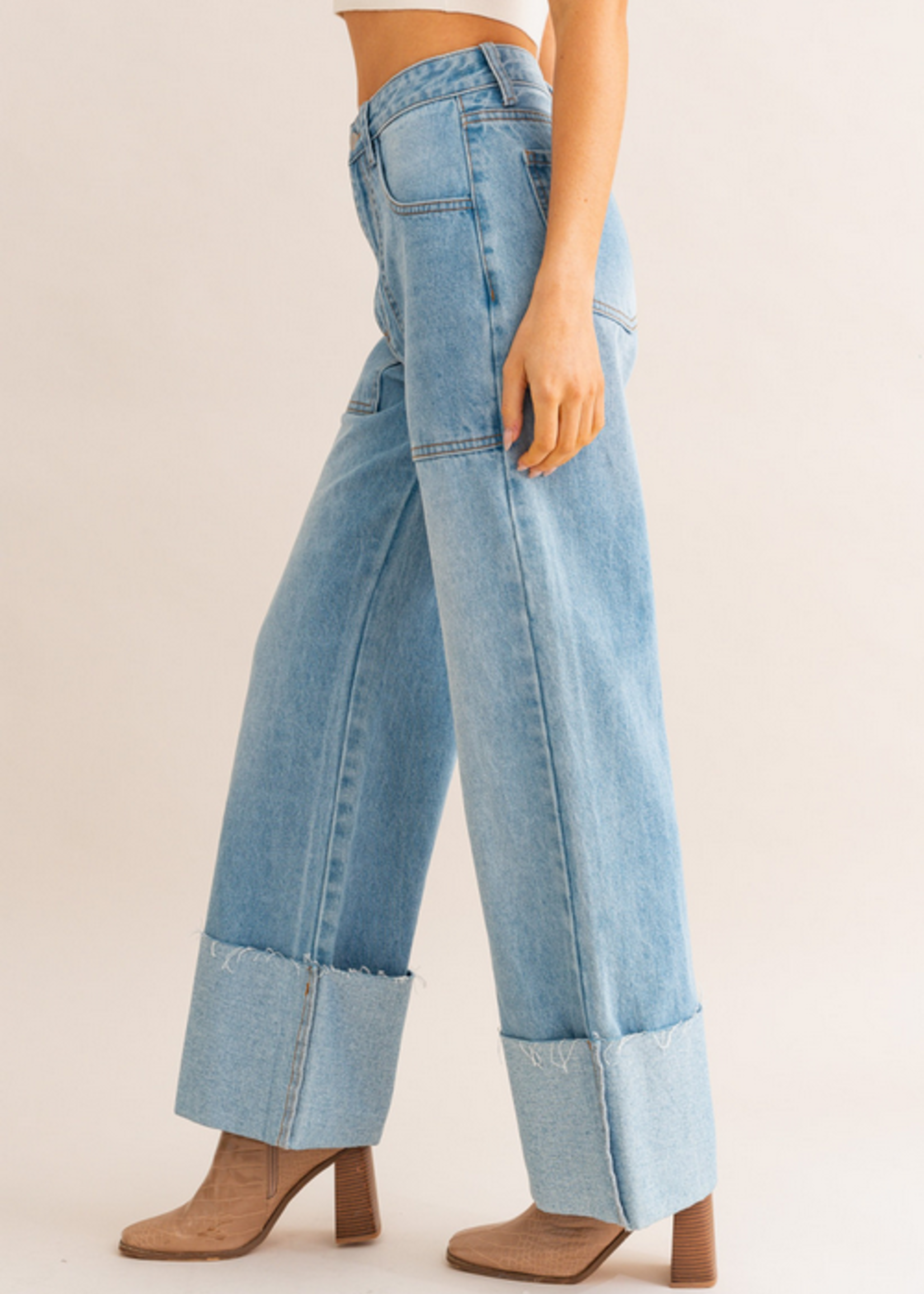 Cuffed Wide Leg Denim