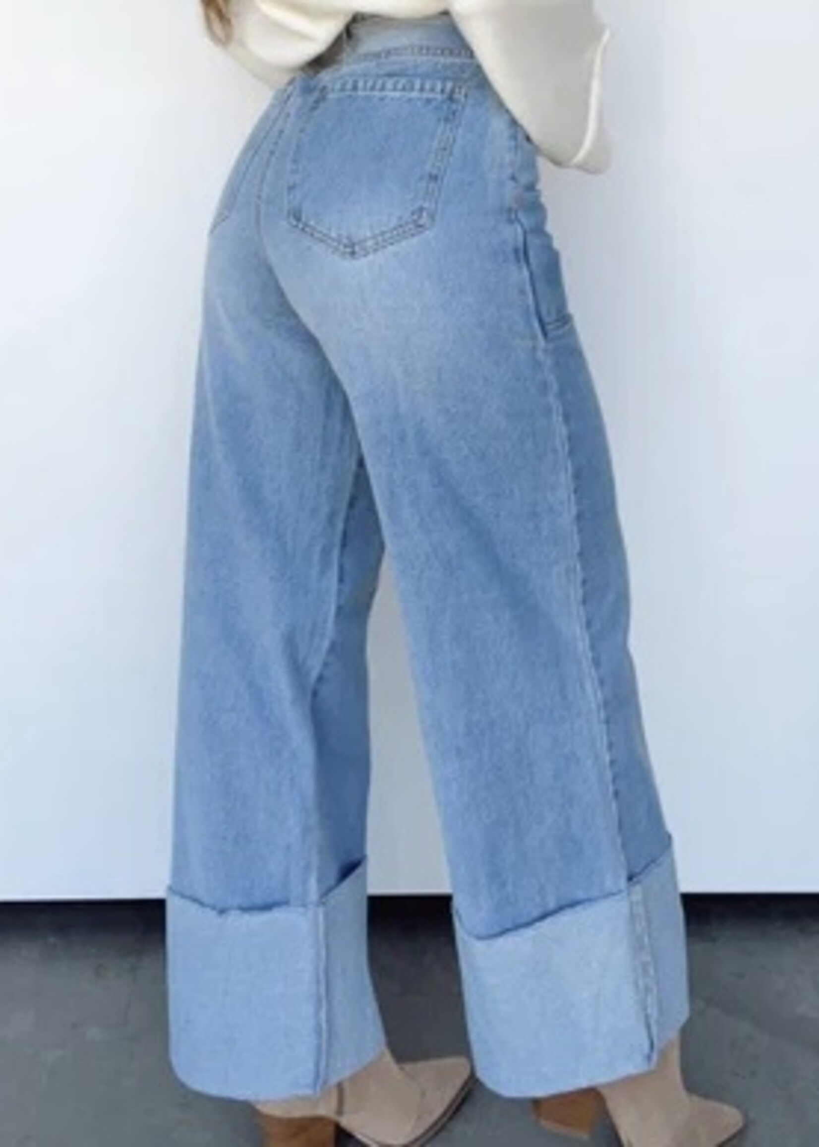 Cuffed Wide Leg Denim