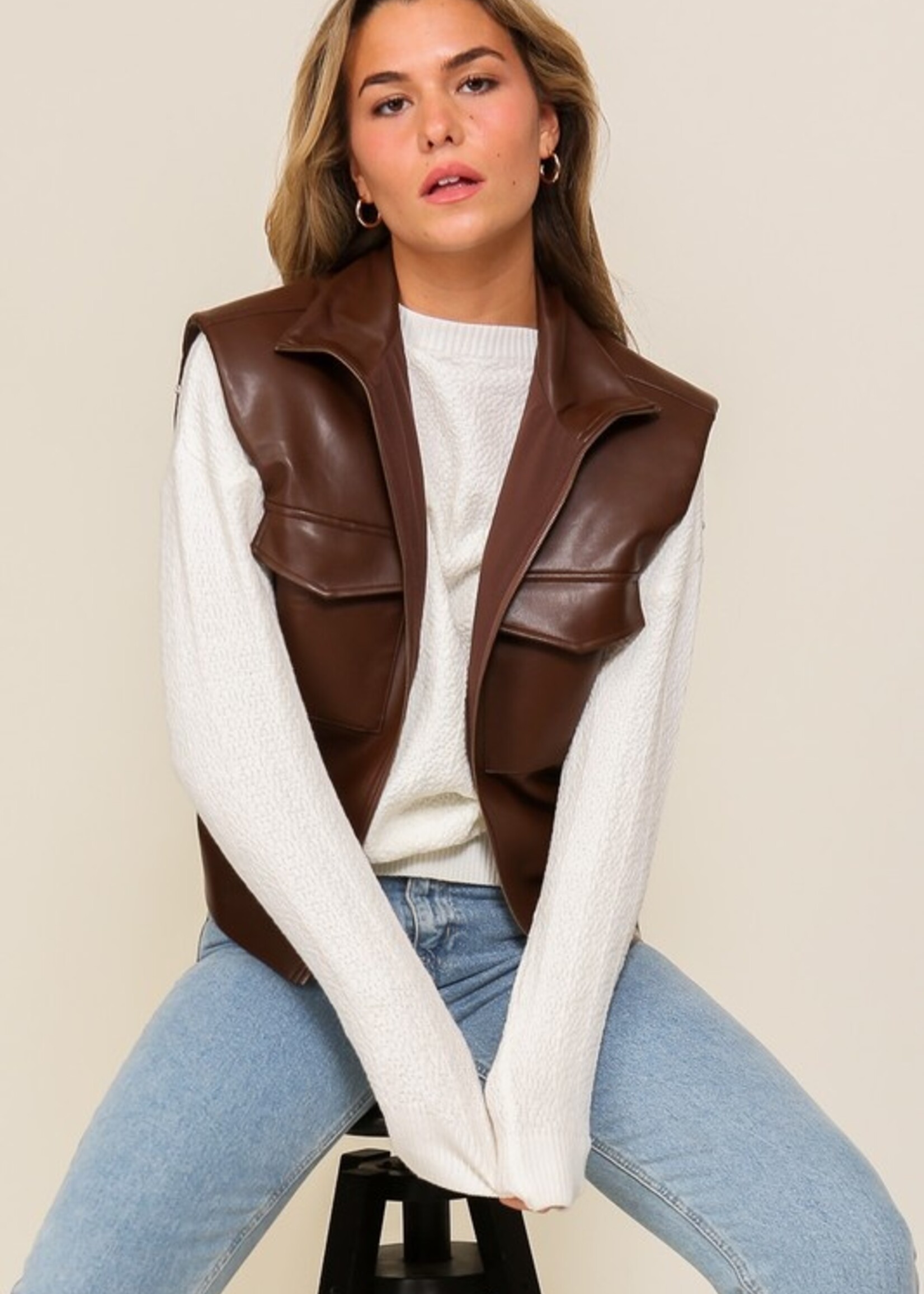 Brown Faux Leather Vest