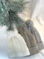 Beige Cable Knit Pom Hat