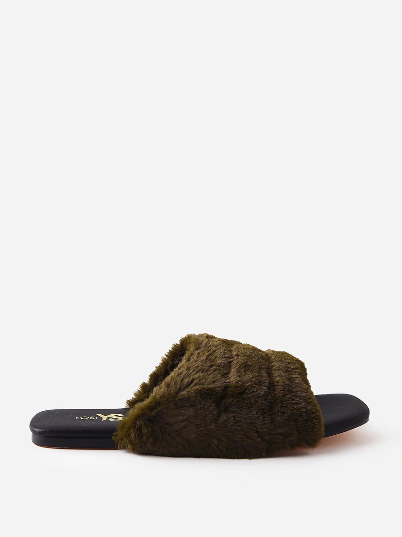 Nora Olive Green Fur Slide