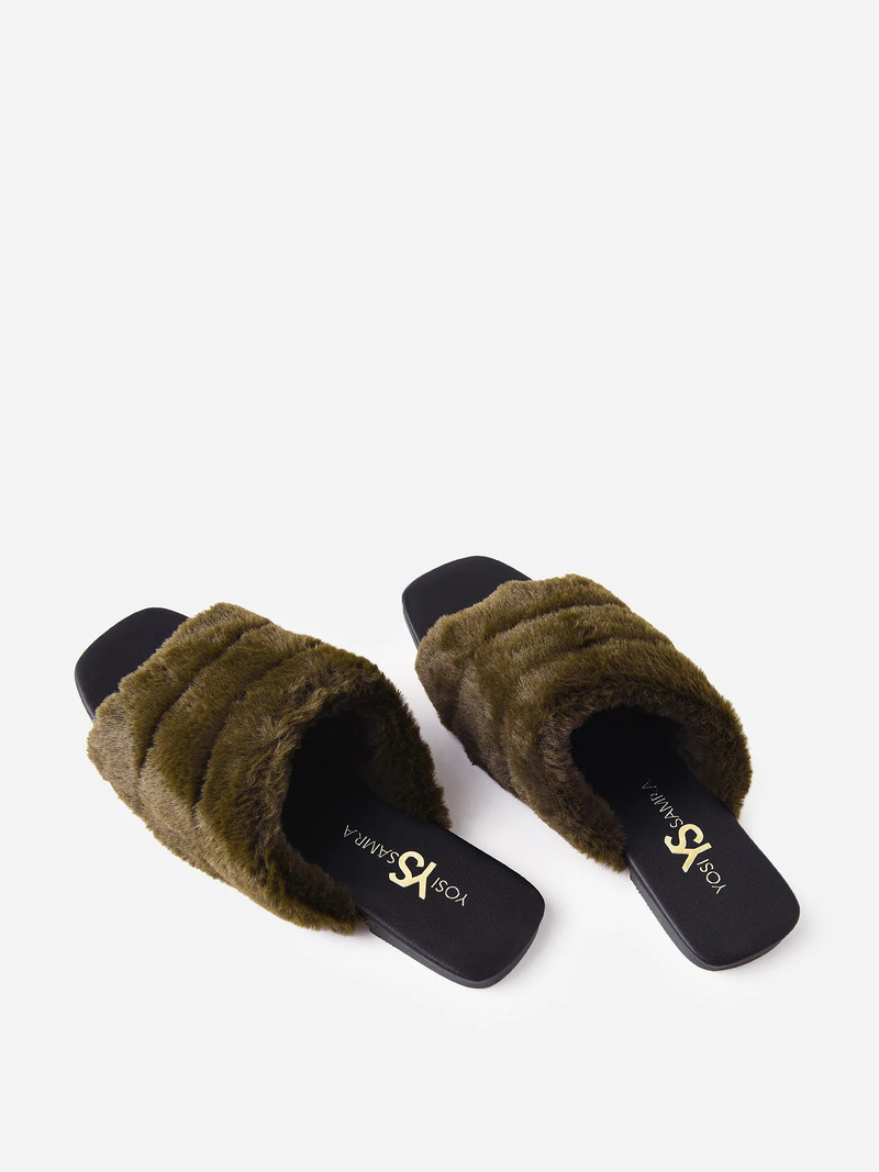 Nora Olive Green Fur Slide