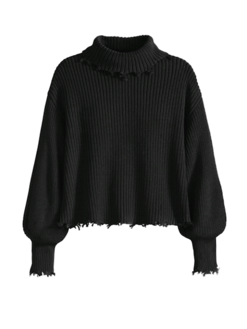 Cashmere Distressed Turtleneck Sweater 