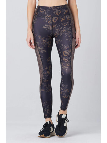 Athleisure Leggings - Charcoal and Black Floral –
