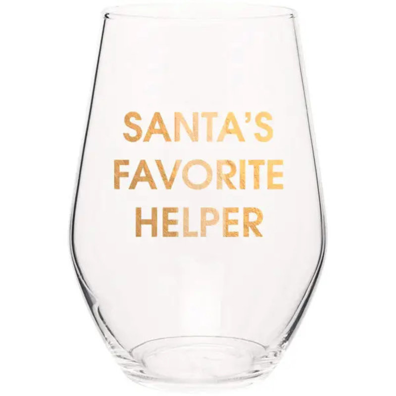 Chez Gagne Santa's Favorite Helper Wine Glass