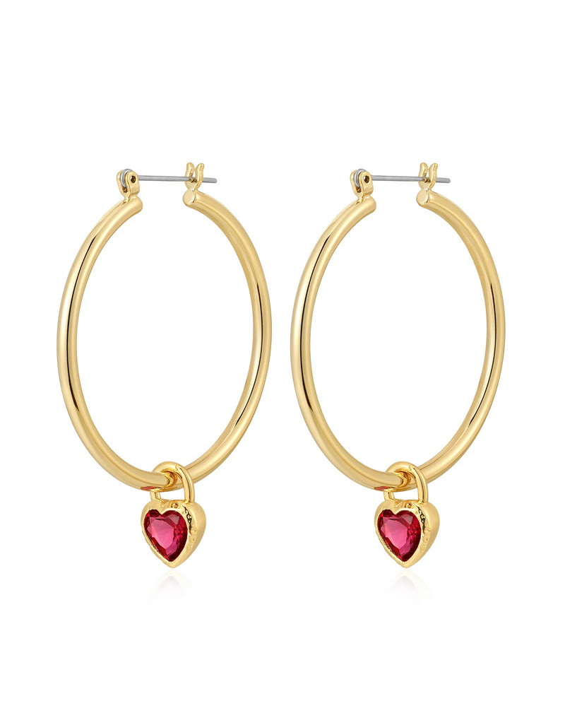 LUV AJ Bezel Heart Charm Hoops