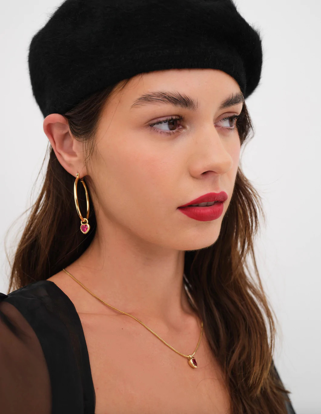 LUV AJ Bezel Heart Charm Hoops