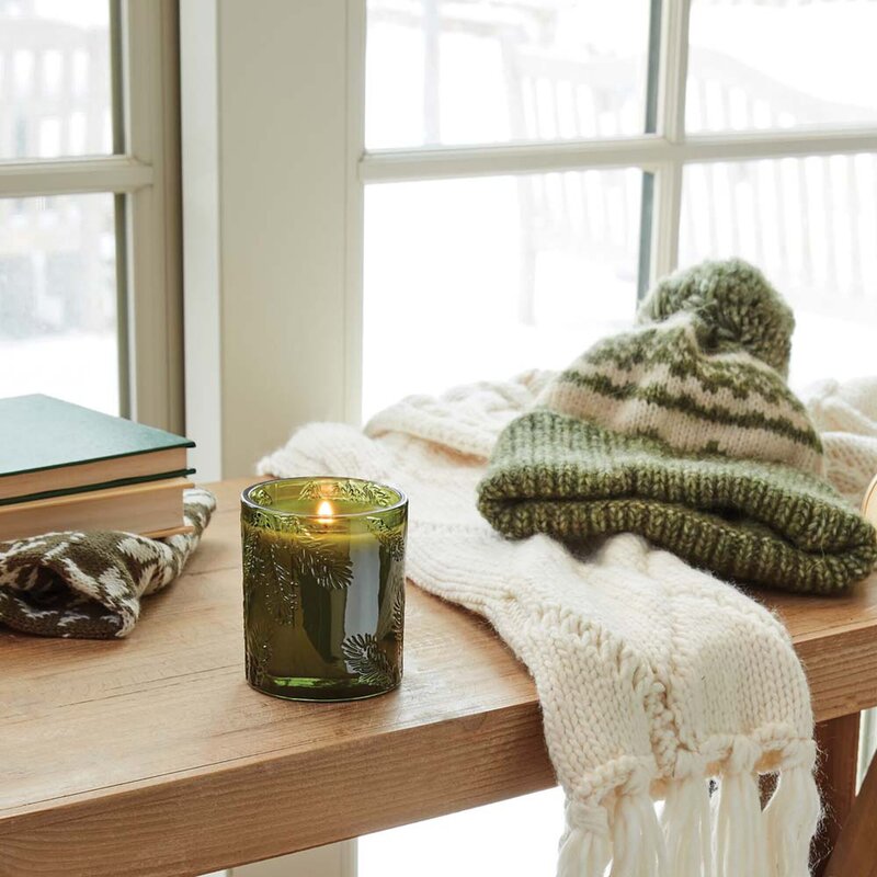 Thymes Frasier Fir Poured Candle  Molded Green Glass