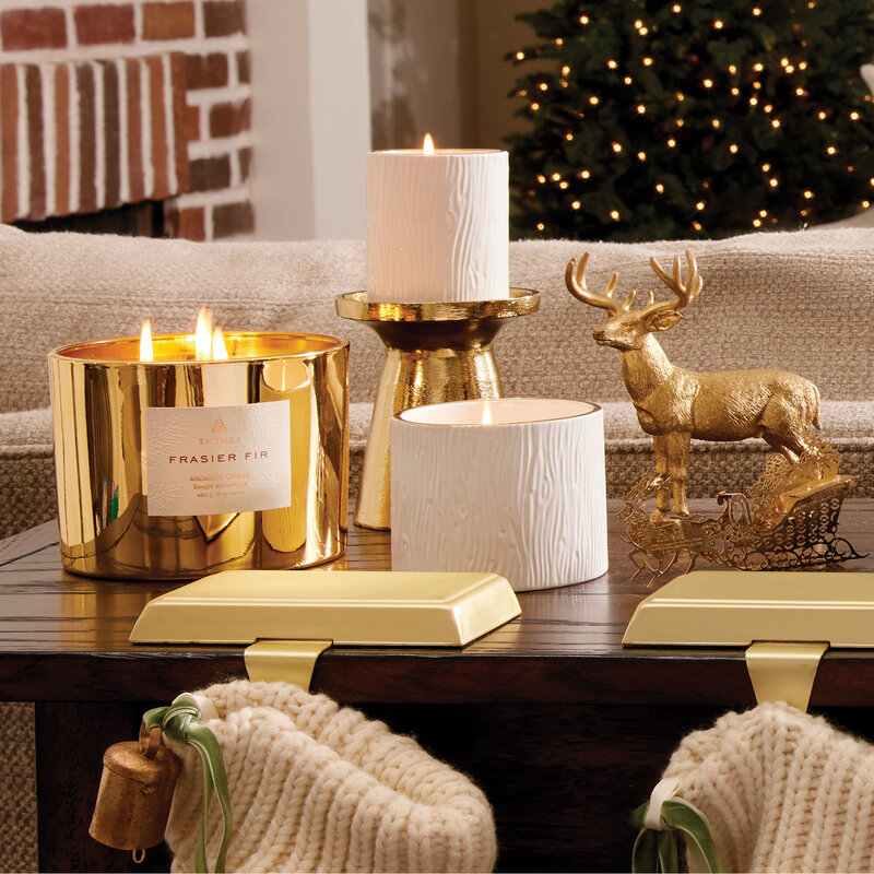 Thymes Frasier Fir Gilded Poured Candle 3 Wick Gold