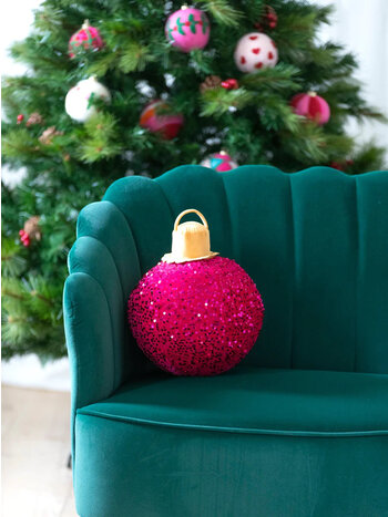 Shiraleah Merry Bauble Sequin Pillow Magenta