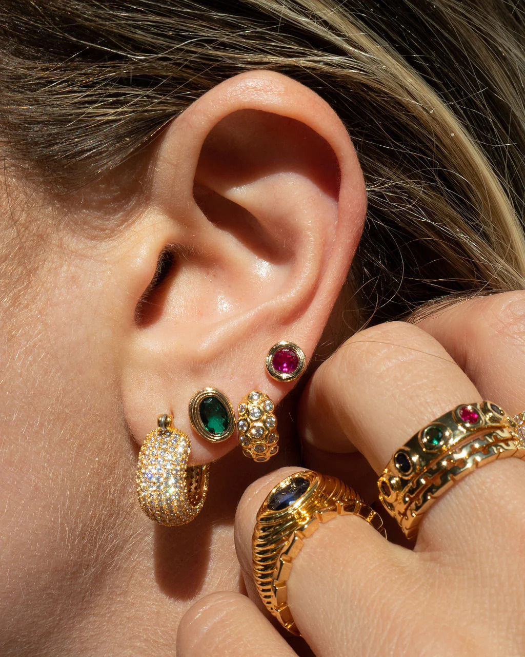 LUV AJ The Royale Stone Studs Gold