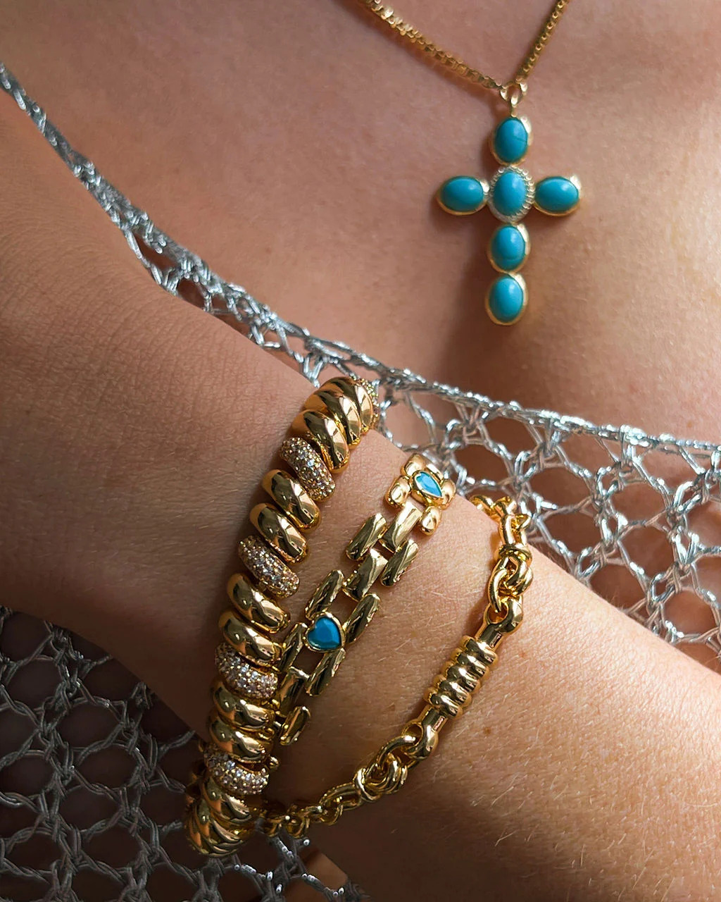 LUV AJ The Pave Ridged Marbella Bracelet Gold