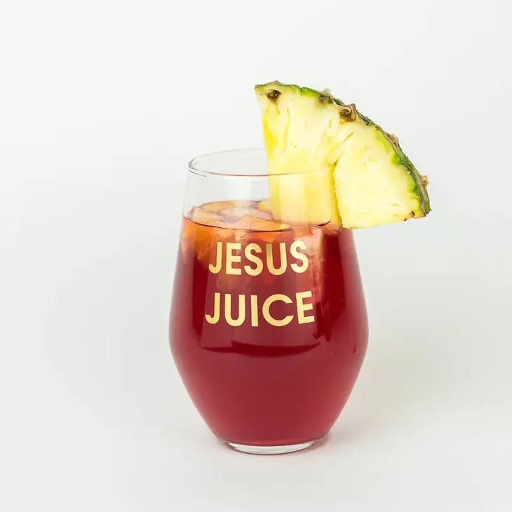 Chez Gagne Jesus Juice Stemless Wine Glass