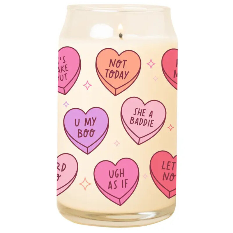 Talking Out of Turn Candy Hearts Can Glass Candle