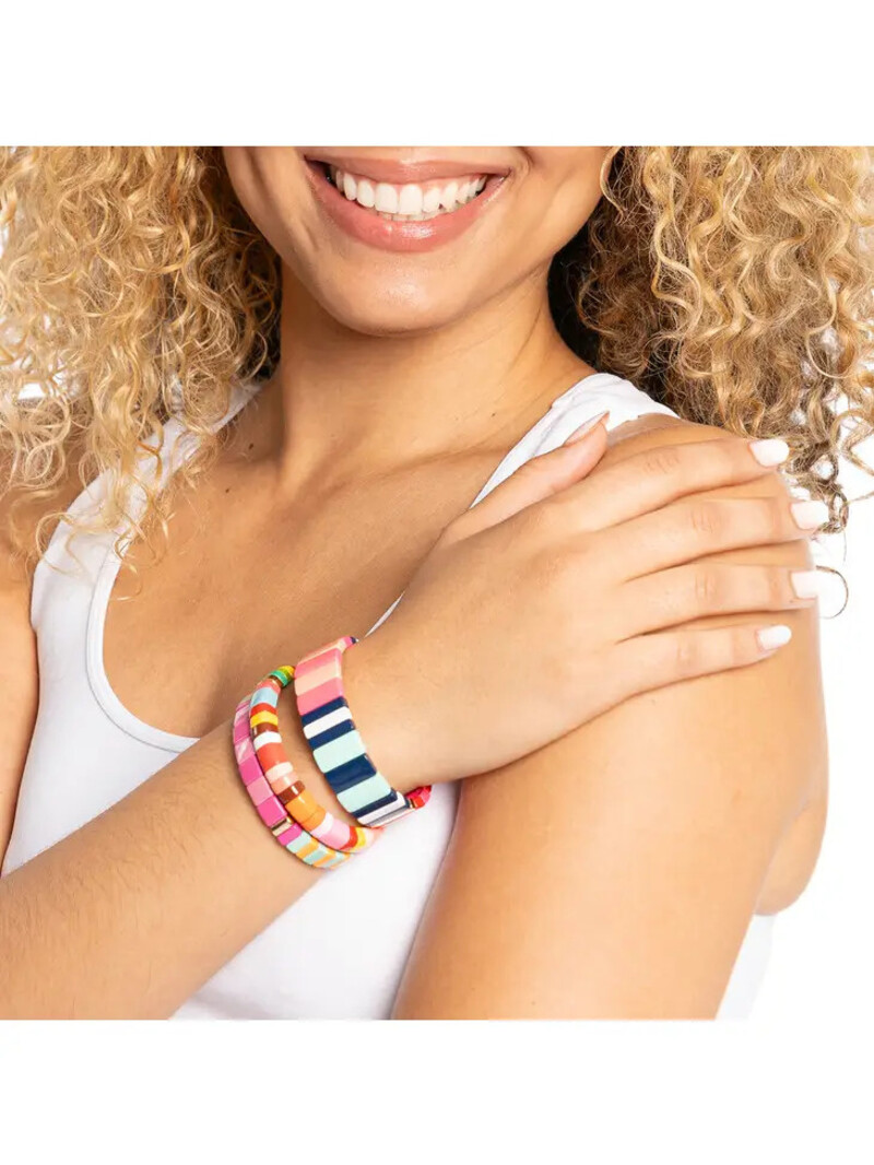 Daily Candy Candy Stripe Pink, Red & Blue Tall Tile Bracelet