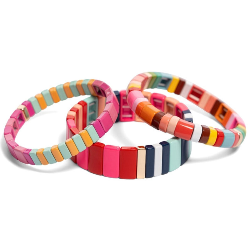 Daily Candy Candy Stripe Light Pink & Dark Pink Small Tile Bracelet