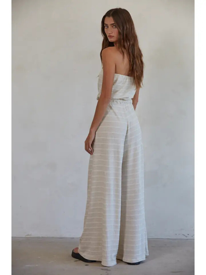 By Together Striped Strapless Wide Leg Jumpsuit
