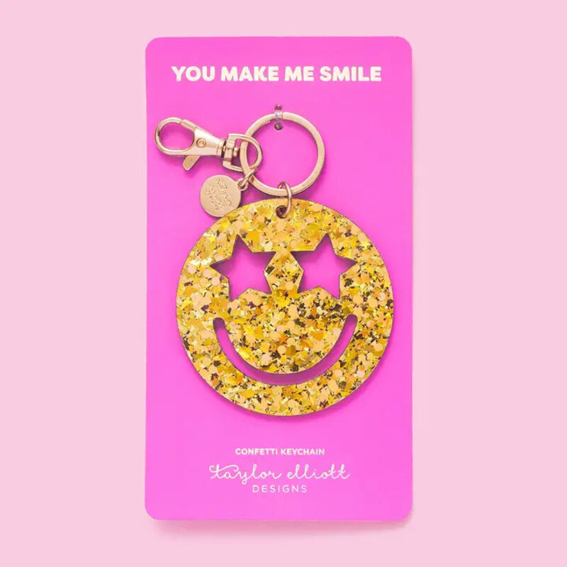 Taylor Elliott Designs Smiley Stars Gold Confetti Keychain