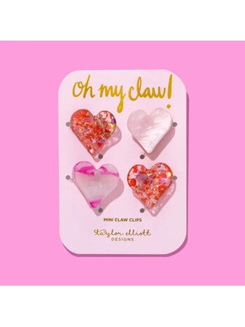 Taylor Elliott Designs Mini Claw Clips Pink + Red Hearts