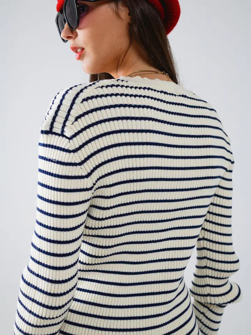 Striped Cardigan w/Ruffle Trim