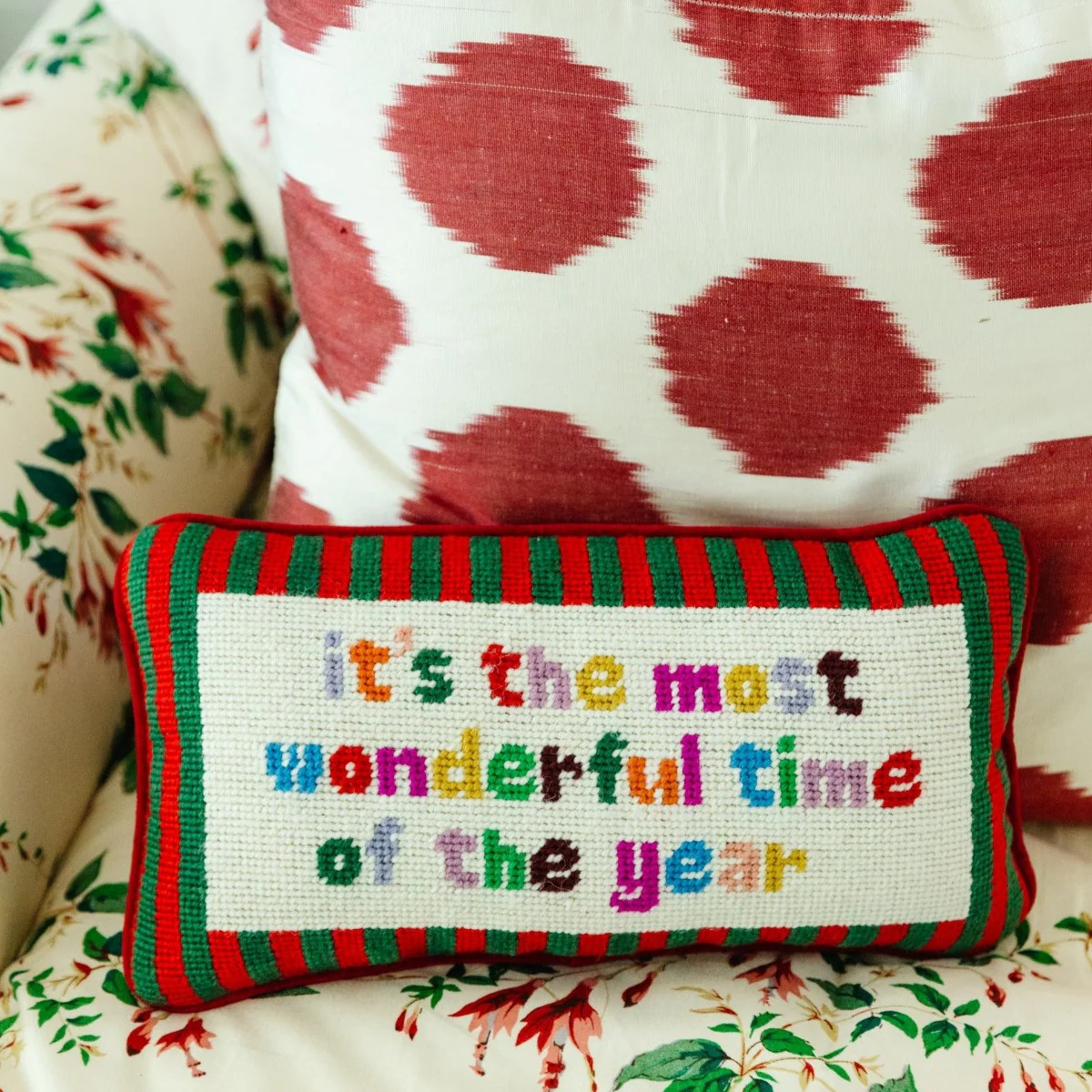Furbish Studio Most Wonderful Time Needlepoint Pillow