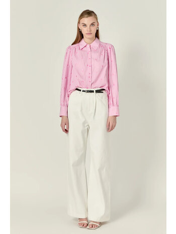 English Factory Heart Embroidery Stripe Shirt