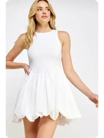Tia Balloon Poplin Knit Mini Dress