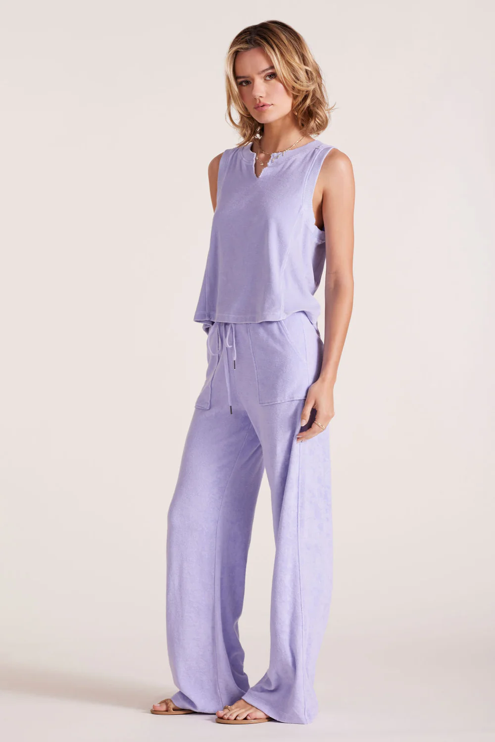 Bobi Wide Leg Drawcord Pant w/Rib